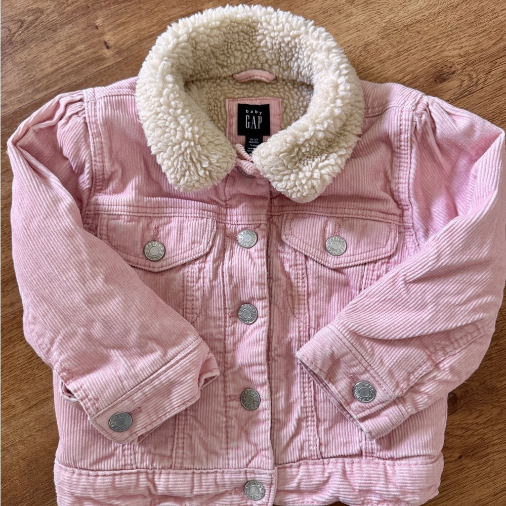 GAP Baby Pink Corduroy Jacket with Sherpa Collar - 18-24months